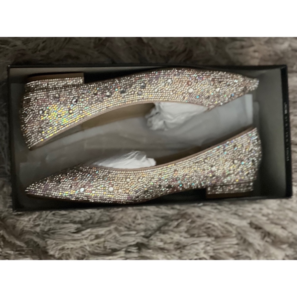 Betsey Johnson Nude Satin Sparkle Flat w/ small heel - Picture 2 of 6